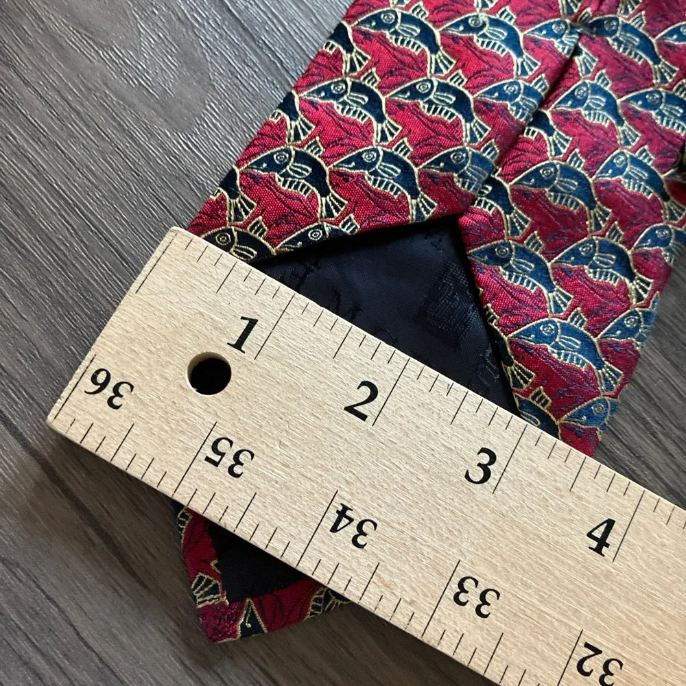 M.C. Escher Fish Tessellation Silk Tie One Size Red Navy Mens Made in Italy